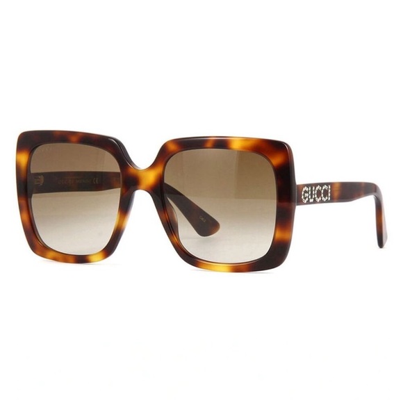GUCCI Brown Havana Tortoiseshell Square Sunglasses